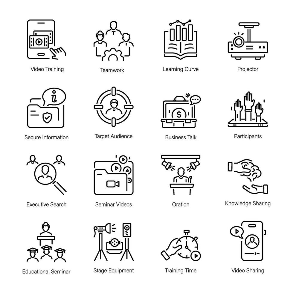 Online Seminars Icons in Line Style vector