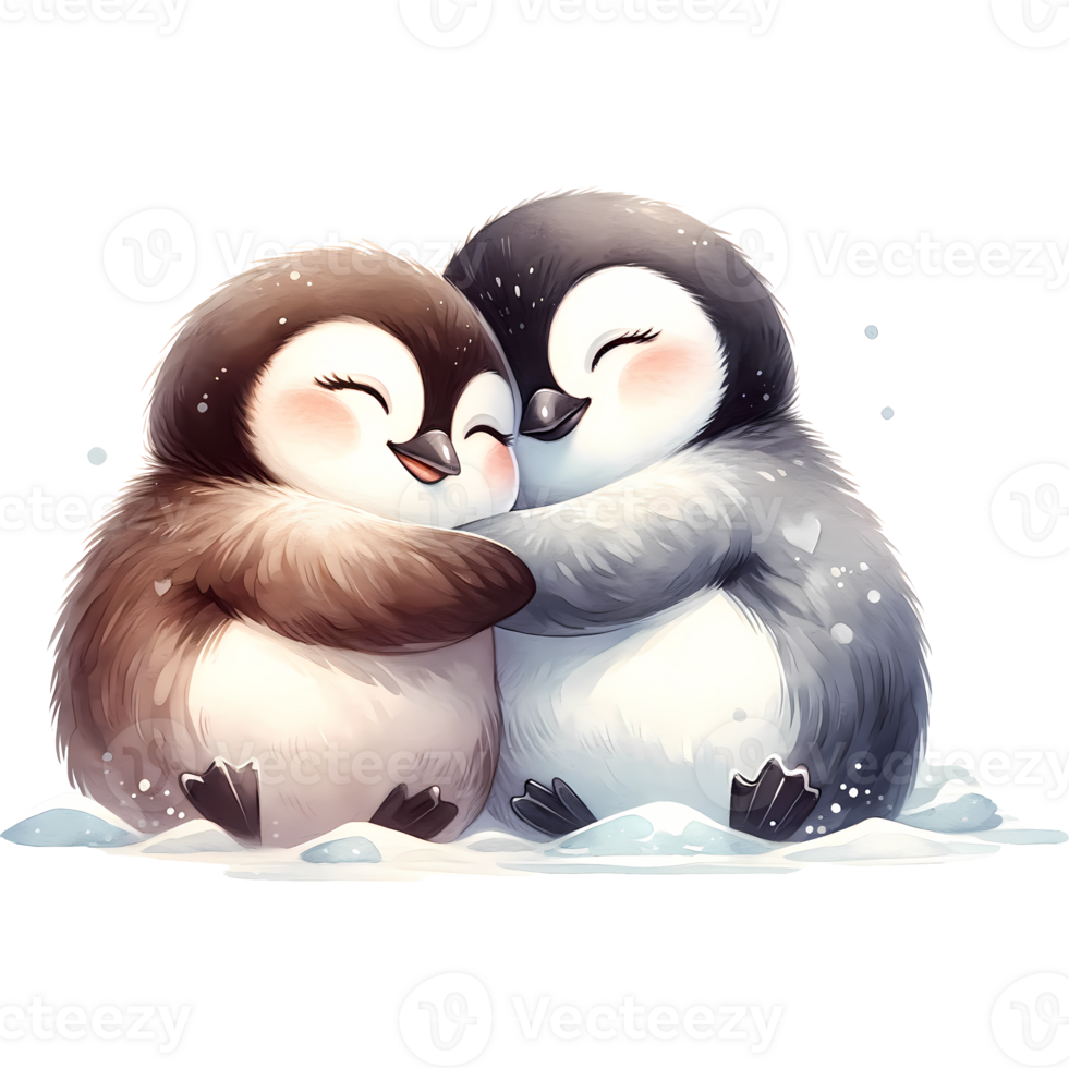 AI generated a loving couple of penguins on a white background Valentine's Day themes png