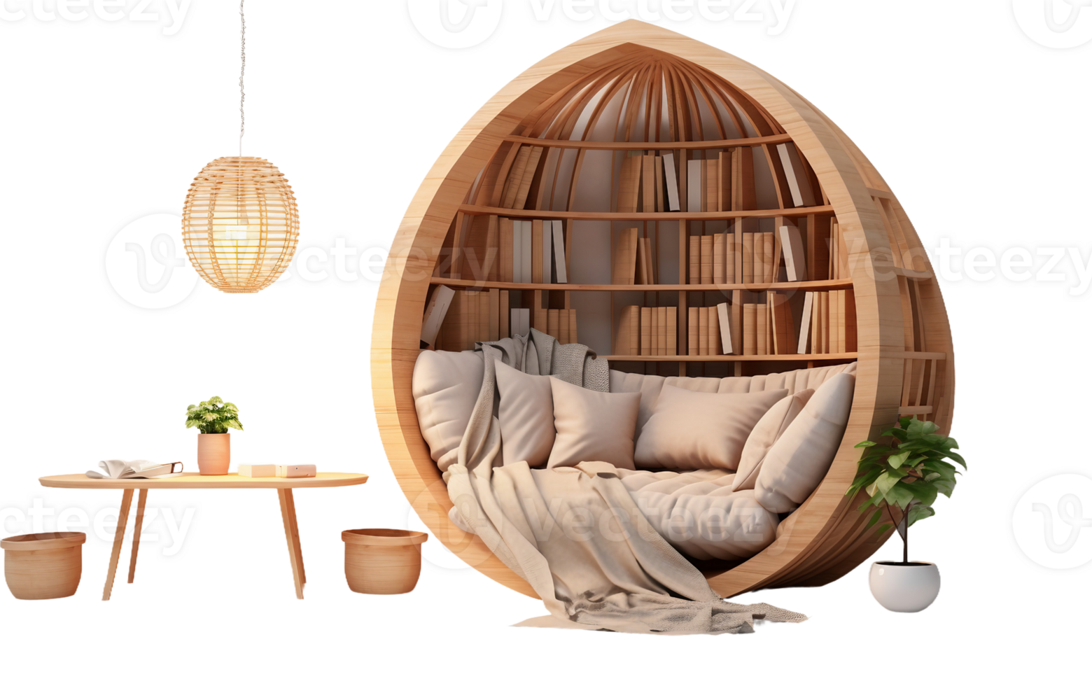 AI generated High-Quality Cozy Reading Corner with a Comfy Bean Bag On Transparent Background. png