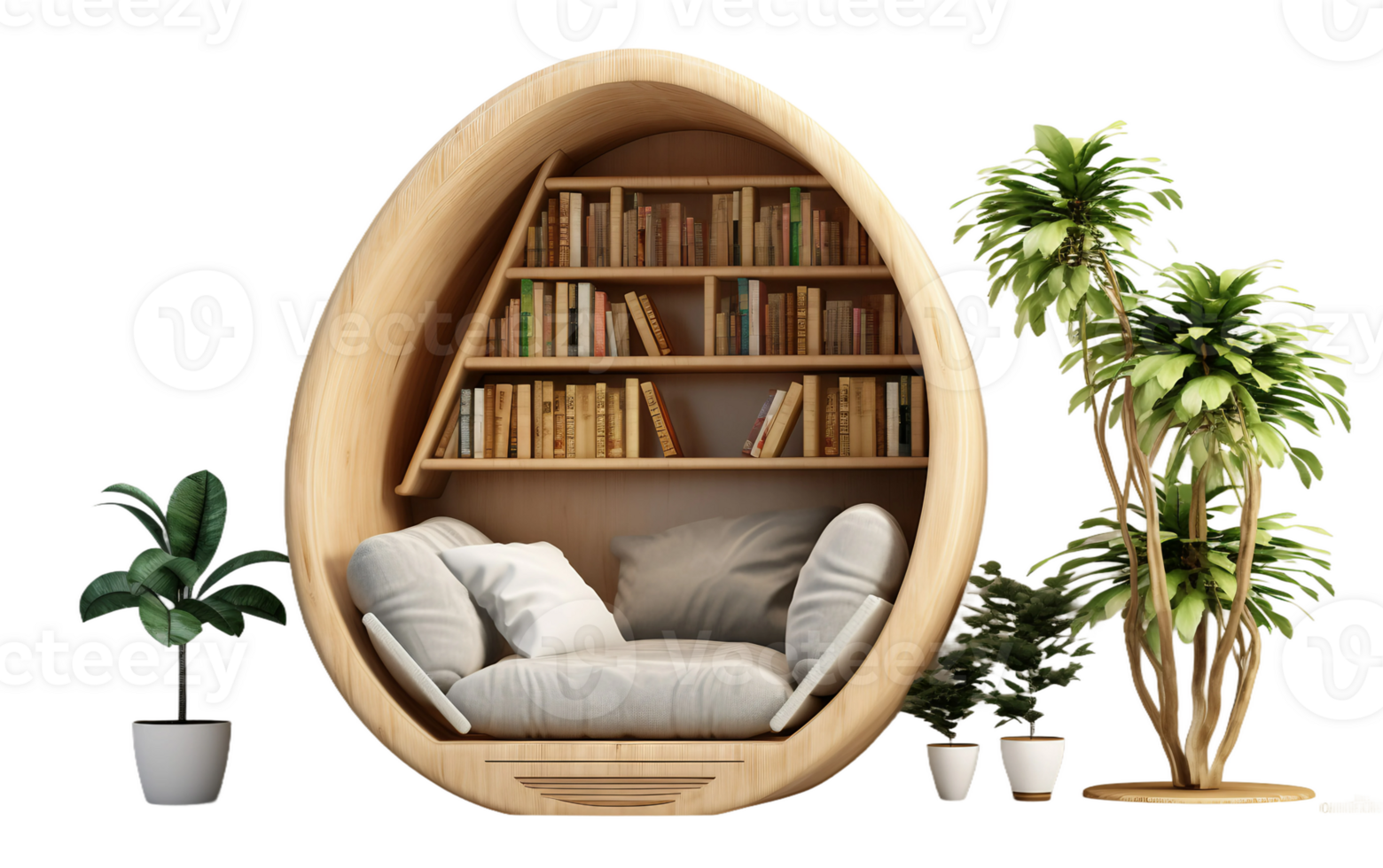 AI generated Cozy Reading Nook with a Bean Bag and Bookshelf On Transparent Background. png