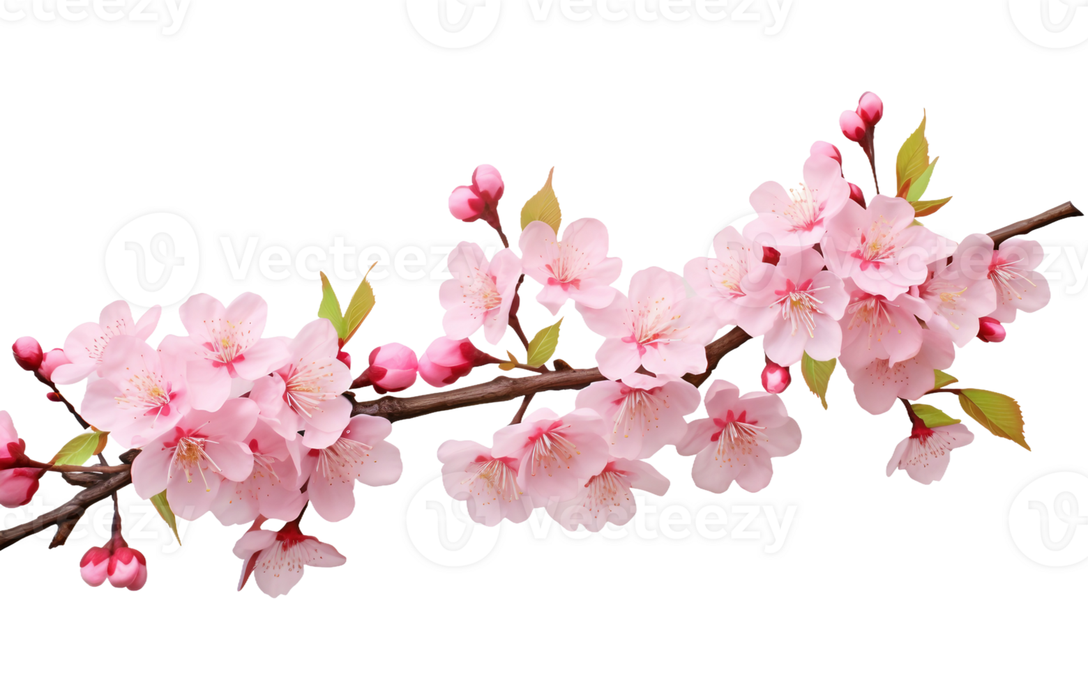 AI generated Cherry Blossom Branch with Delicate Pink Flowers On Transparent Background. png