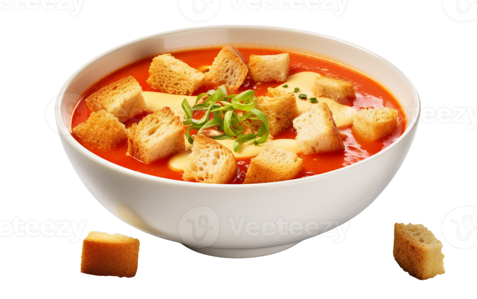 AI generated Tomato Soup with Croutons On Transparent Background. png