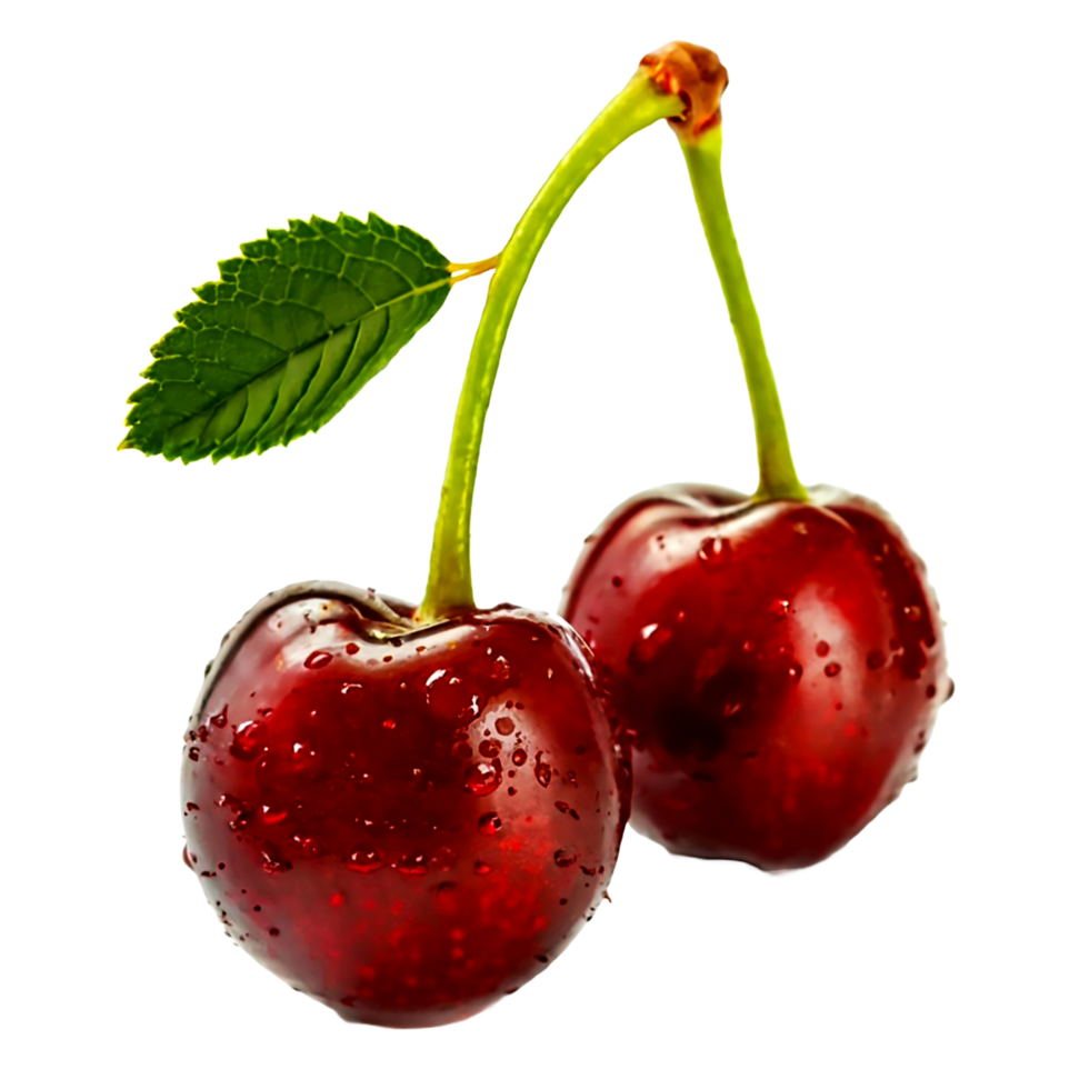 AI generated Two cherries with leaves isolated on a transparent background png