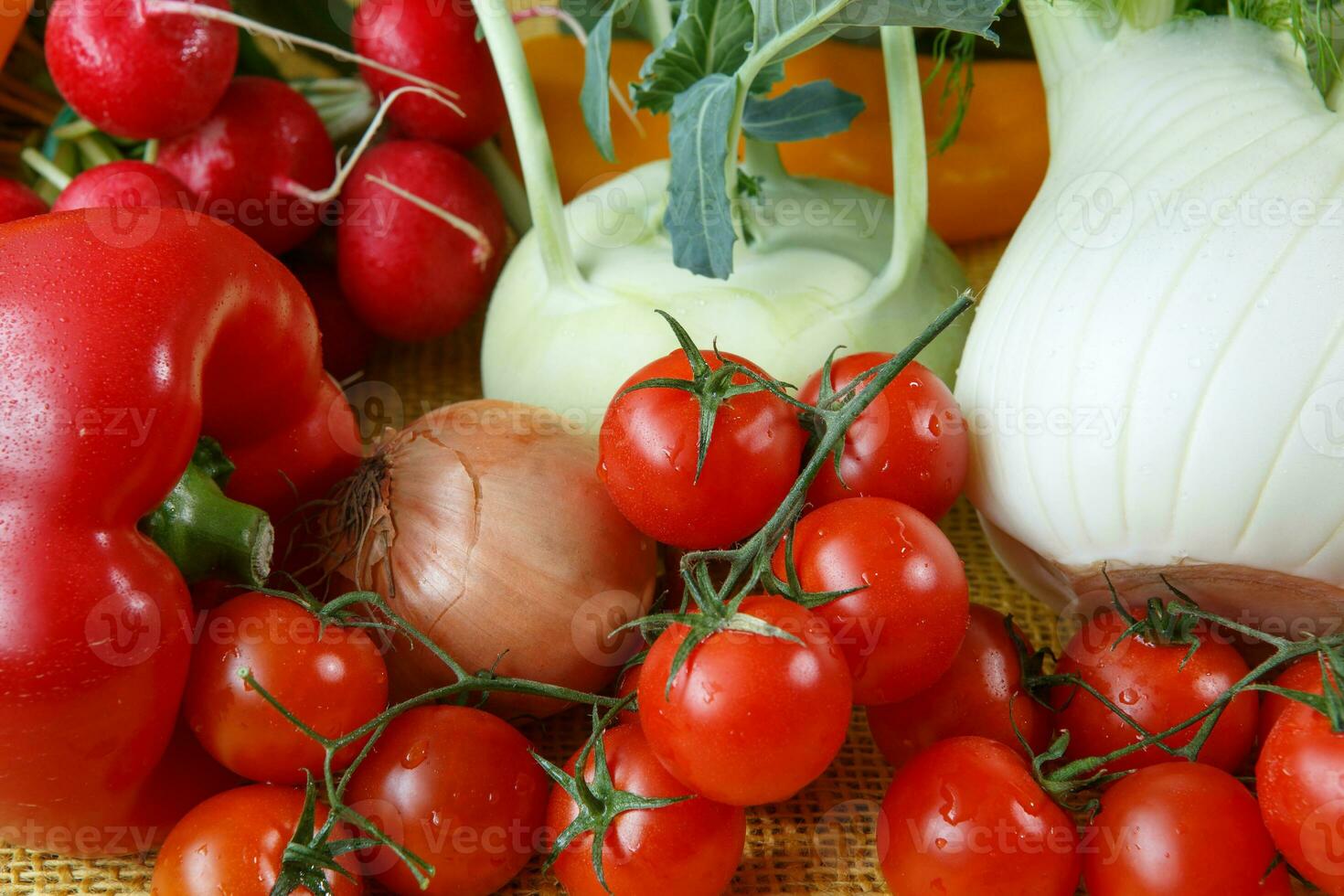 Assortment of fresh vegetables close up photo