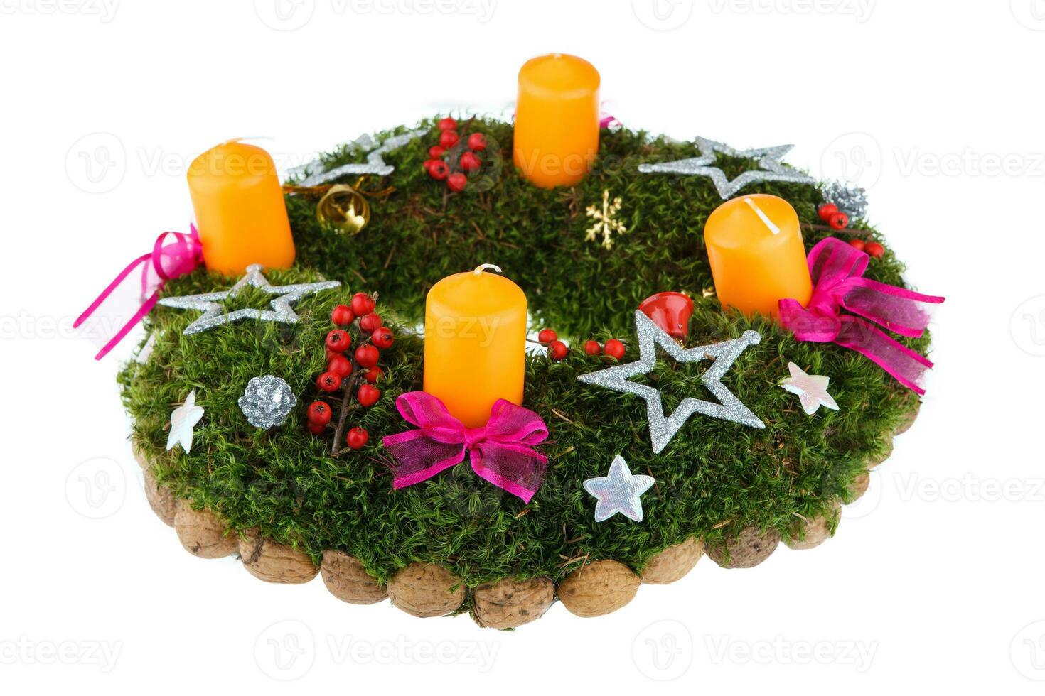 Christmas advent wreath with candles on white background photo