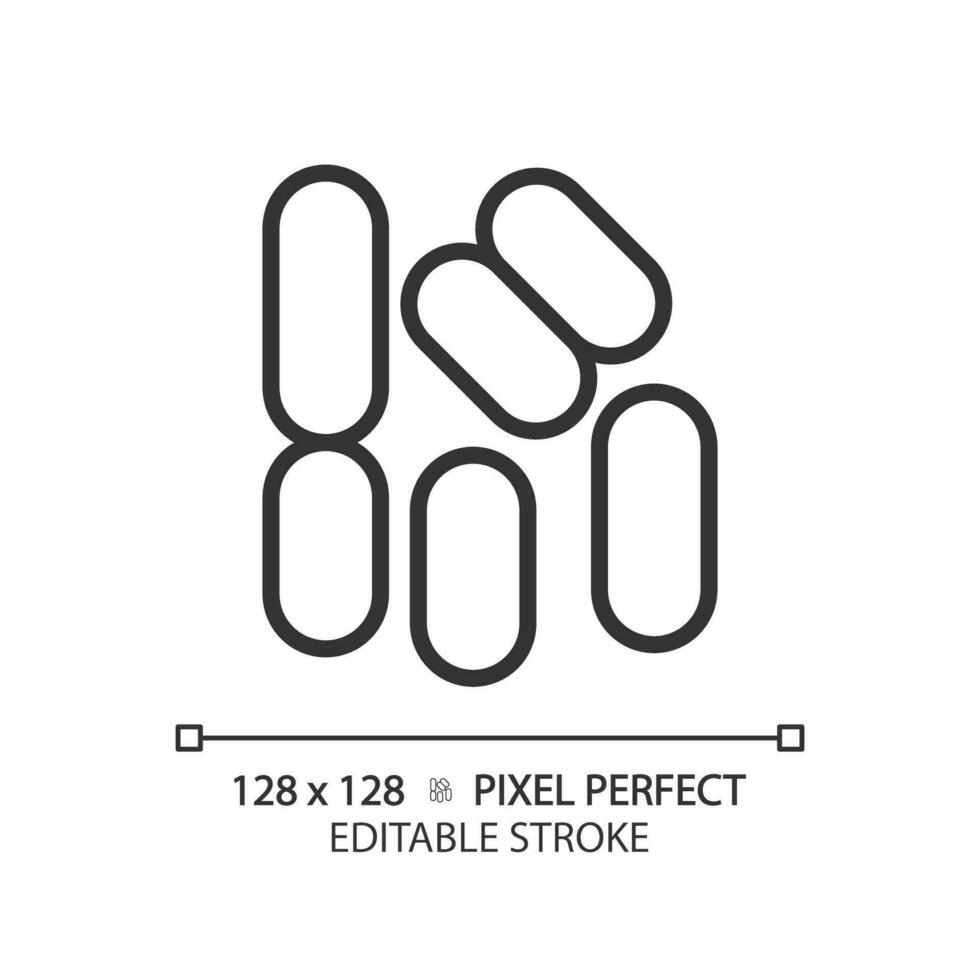 2D pixel perfect editable black bacilli icon, isolated vector, simple thin line illustration representing bacteria. vector