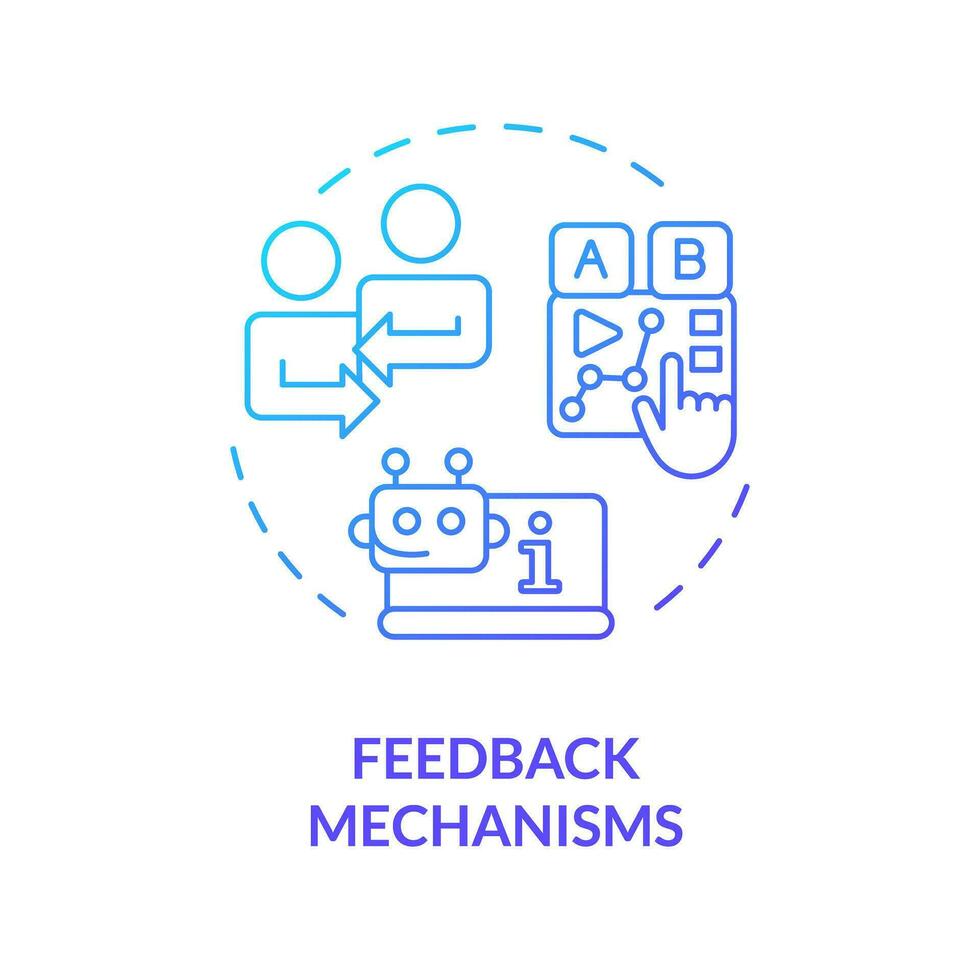 2D gradient icon feedback mechanisms concept, simple isolated vector, MOOC blue thin line illustration. vector