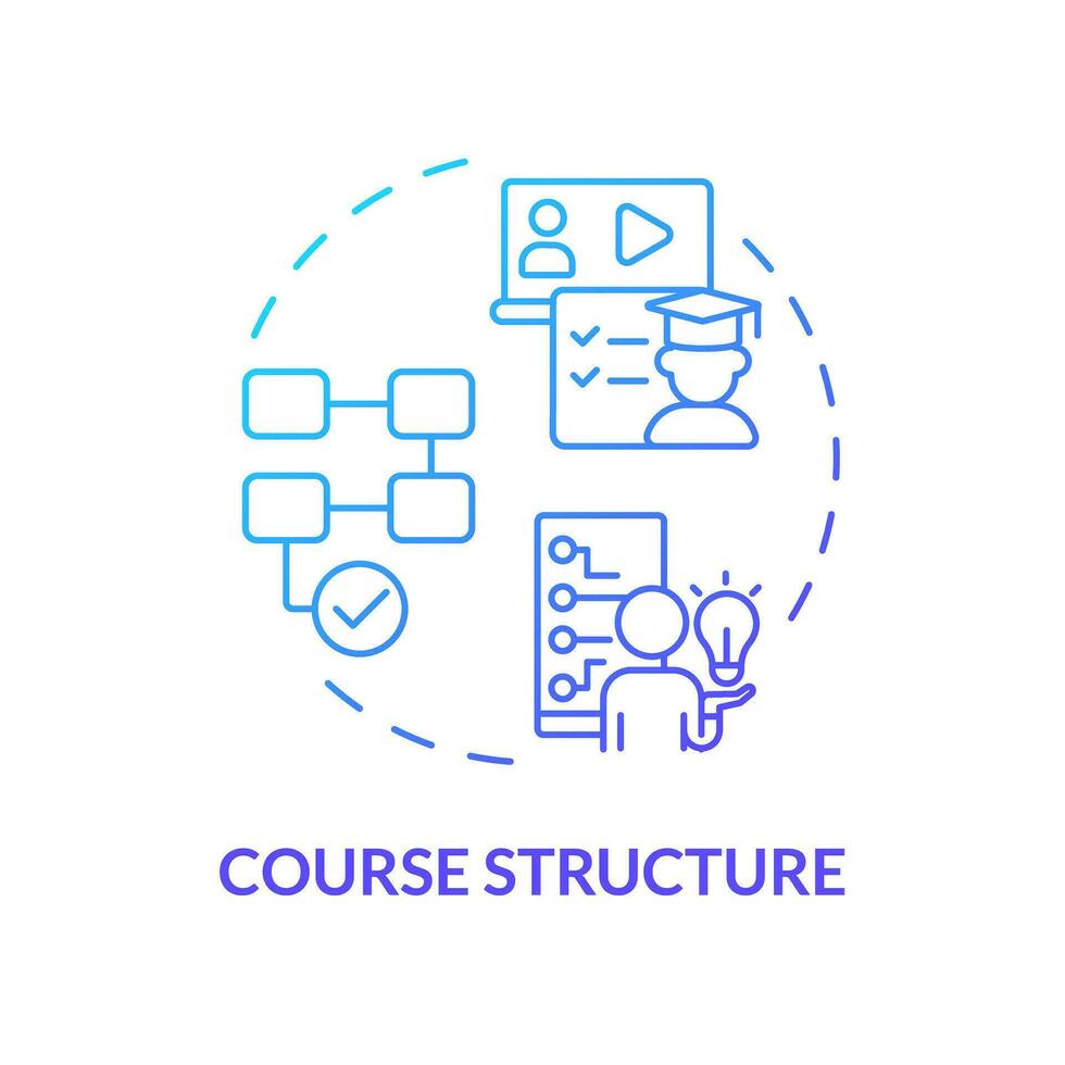 2D gradient icon course structure concept, simple isolated vector, MOOC blue thin line illustration. vector