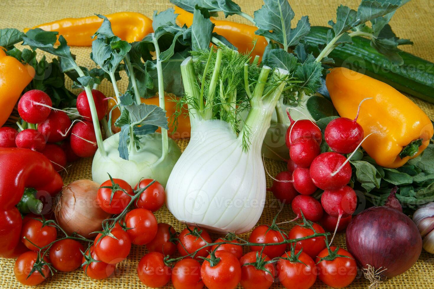 Assortment of fresh vegetables close up photo