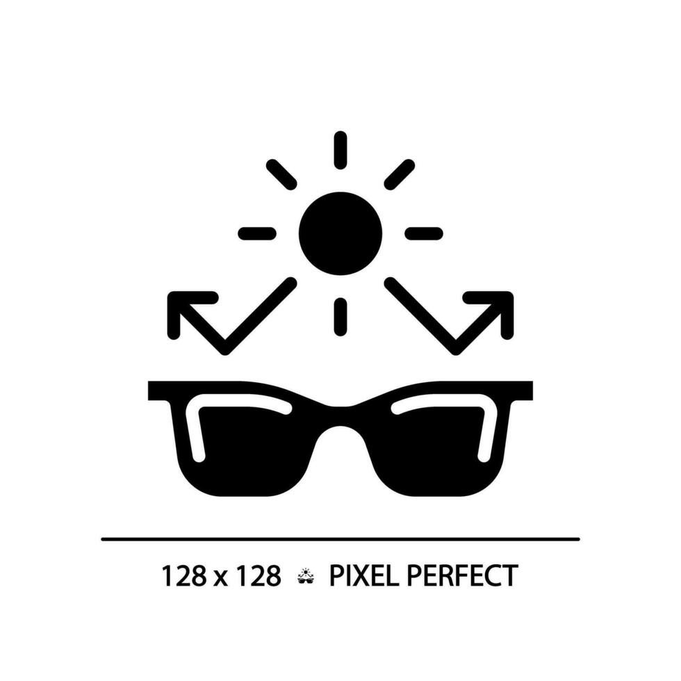 2D pixel perfect glyph style sunglasses icon, isolated simple vector, silhouette illustration representing eye care. vector