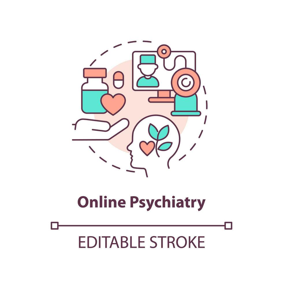 2D editable online psychiatry thin line icon concept, isolated vector, multicolor illustration representing online therapy. vector