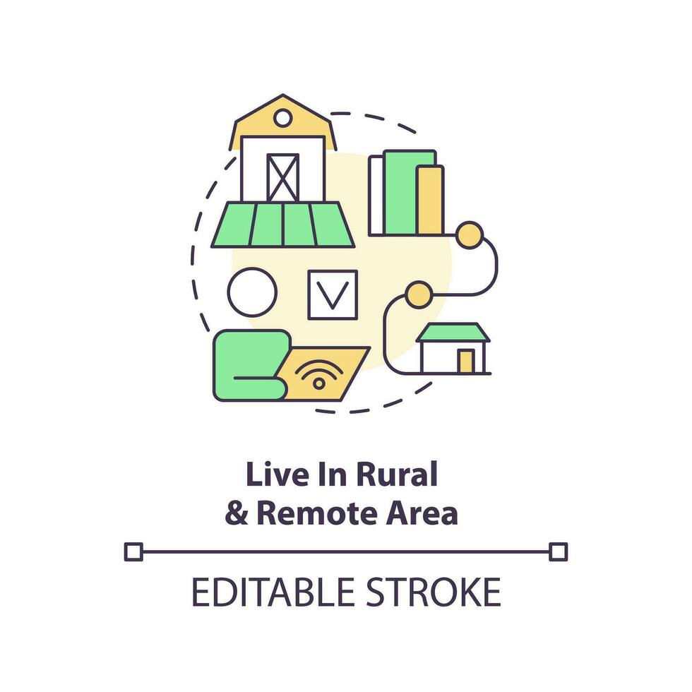 2D editable live in rural and remote area thin line icon concept, isolated vector, multicolor illustration representing online therapy. vector