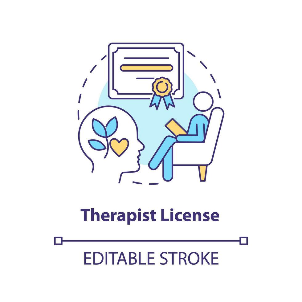 2D editable therapist license thin line icon concept, isolated vector, multicolor illustration representing online therapy. vector