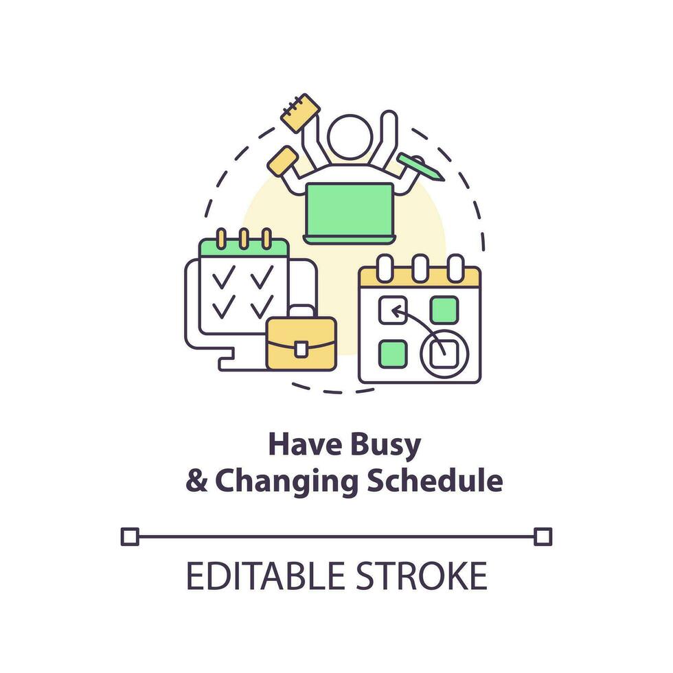 2D editable have busy and changing schedule thin line icon concept, isolated vector, multicolor illustration representing online therapy. vector