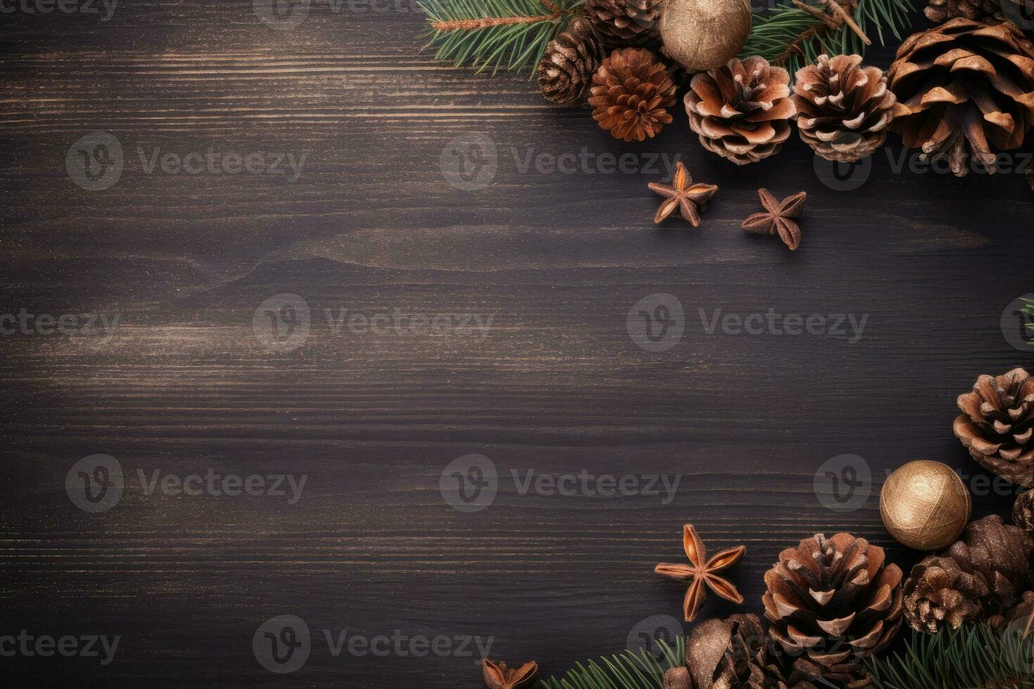 AI generated Christmas decoration with pine cones. Christmas background with space for text. photo