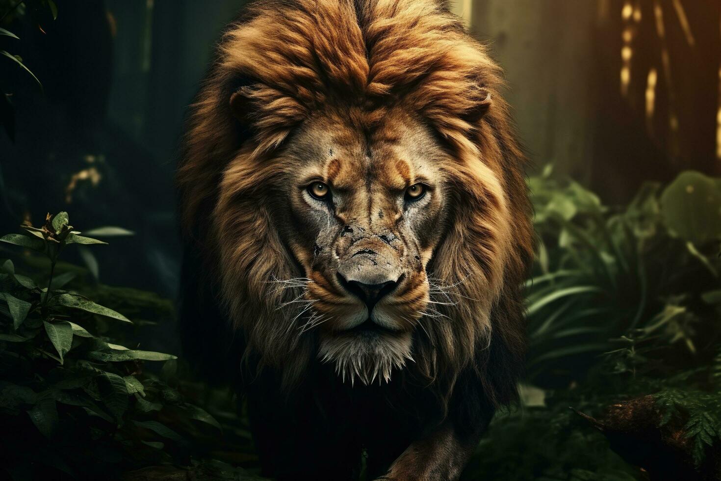 AI generated The king of beasts is the lion in its natural habitat. Wild life. Generated by artificial intelligence photo