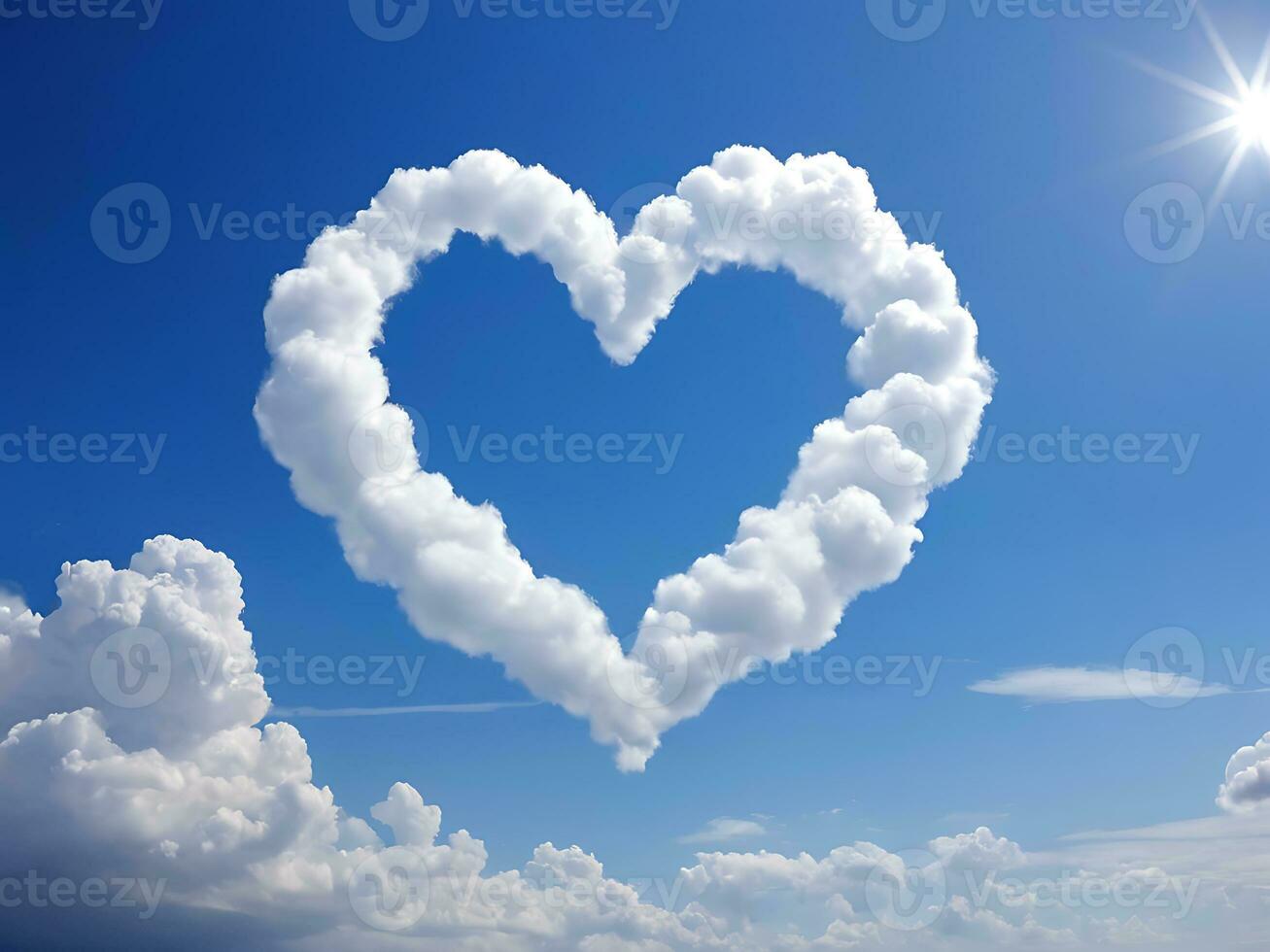 ai generado San Valentín día romance en forma de corazon nube en azul cielo, amor concepto foto