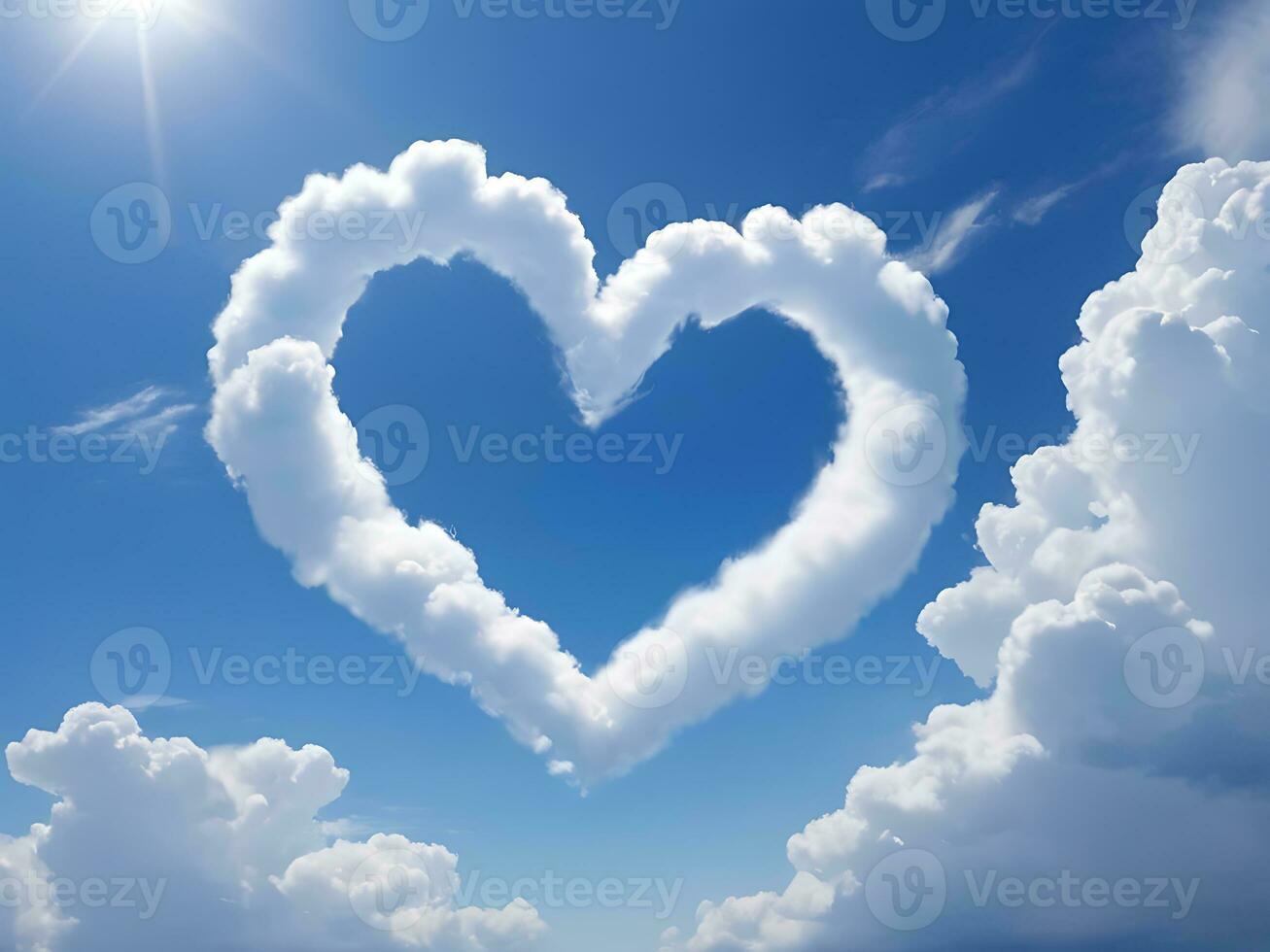 ai generado San Valentín día romance en forma de corazon nube en azul cielo, amor concepto foto