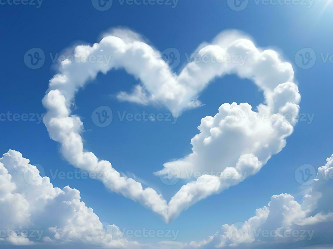 ai generado San Valentín día romance en forma de corazon nube en azul cielo, amor concepto foto