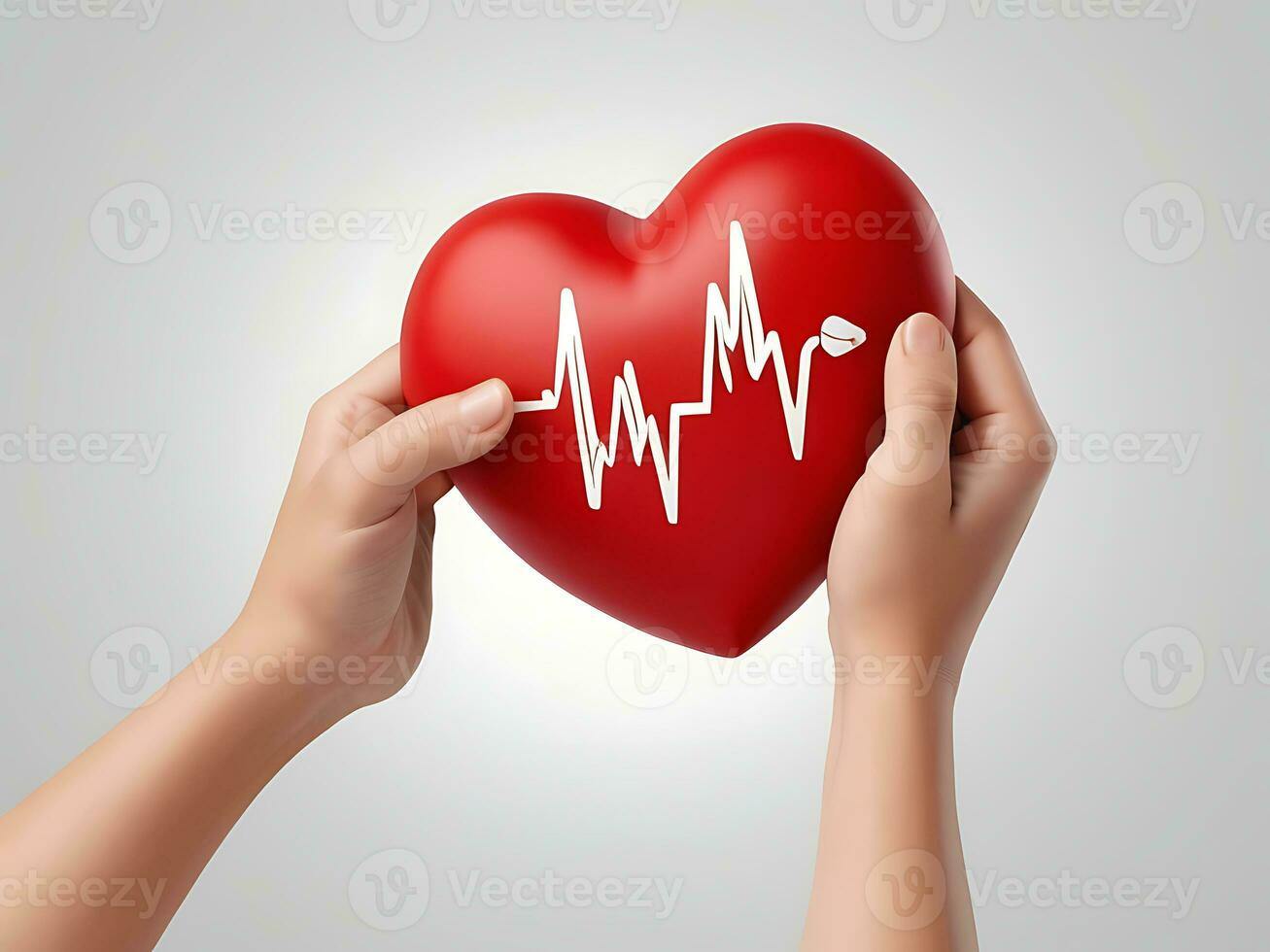 AI generated Valentine's Day Concept 3D Red Heart with Cardiogram and Hand Close-Up photo