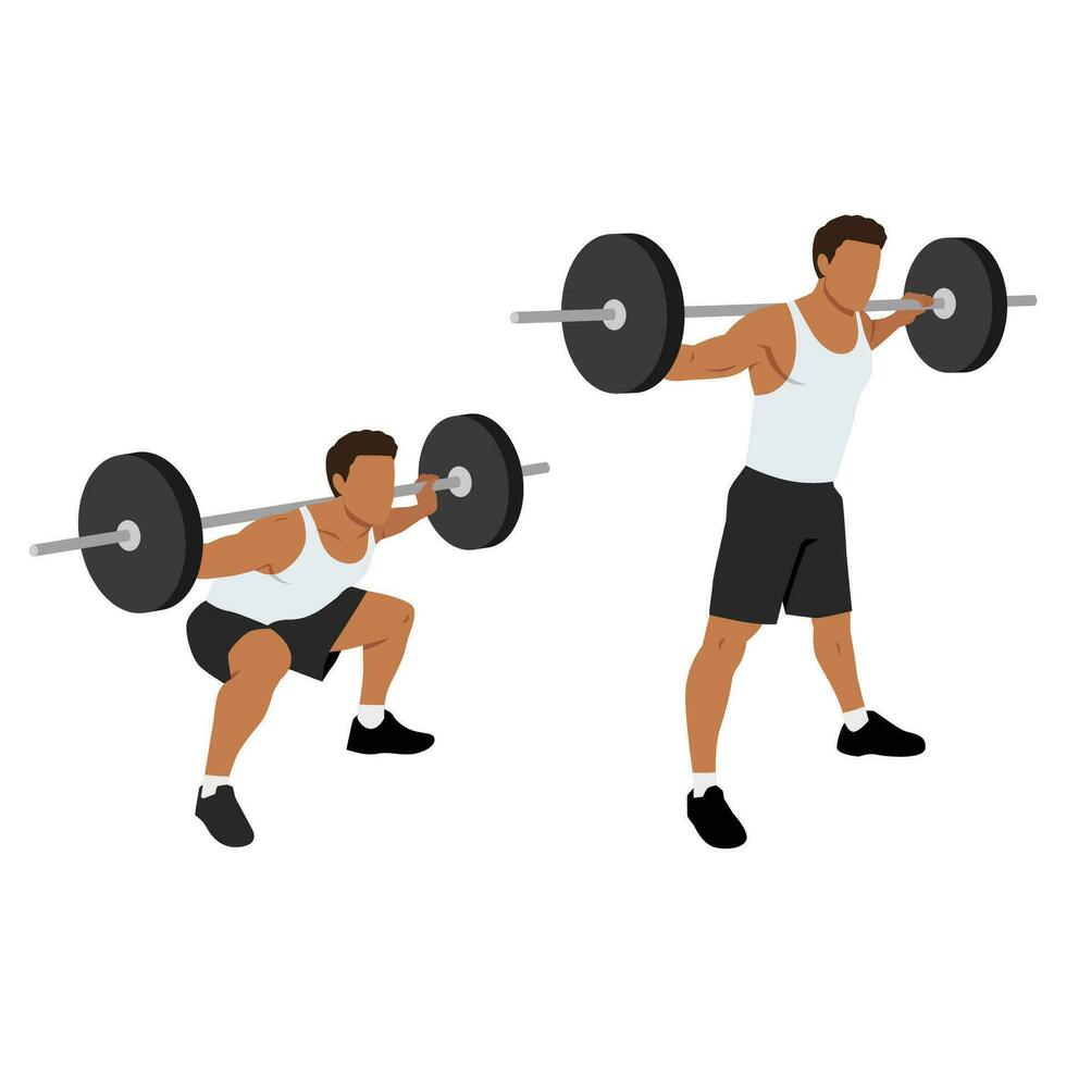 Man doing wide stance sumo barbell squats exercise. vector