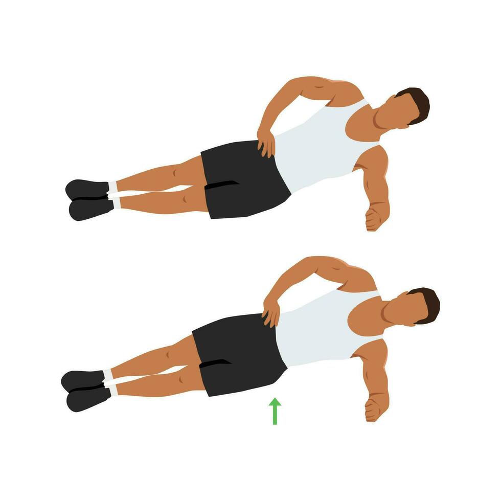 Man doing side plank hip raises exercise. vector