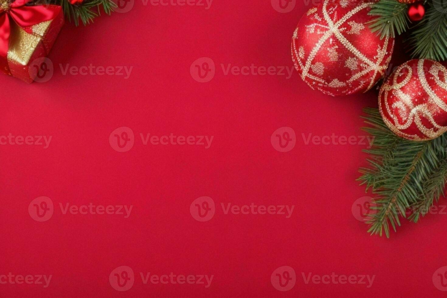 AI generated Red background. Merry Christmas and New Year banner with Copy space. Pro Photo