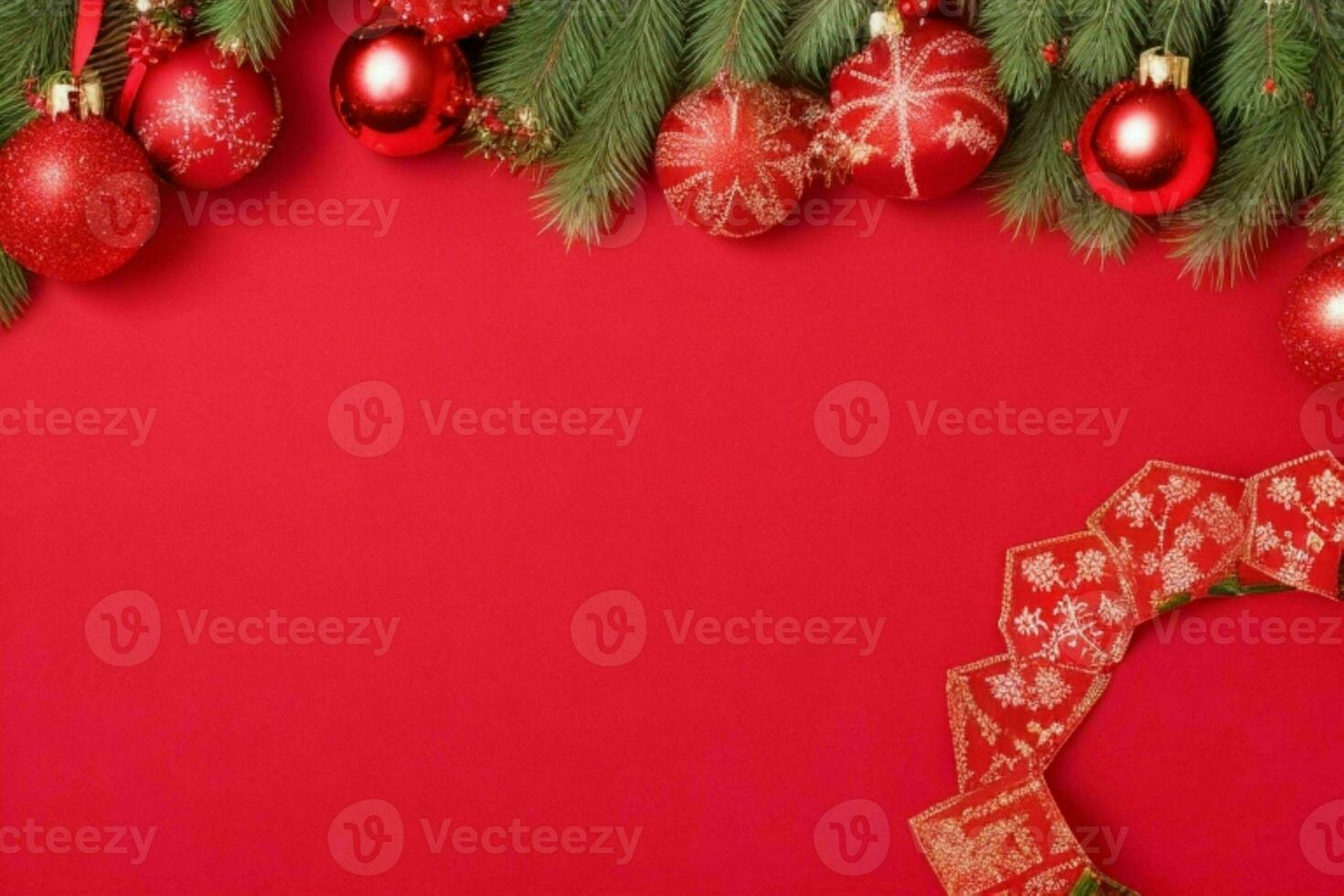 AI generated Red background. Merry Christmas and New Year banner with Copy space. Pro Photo