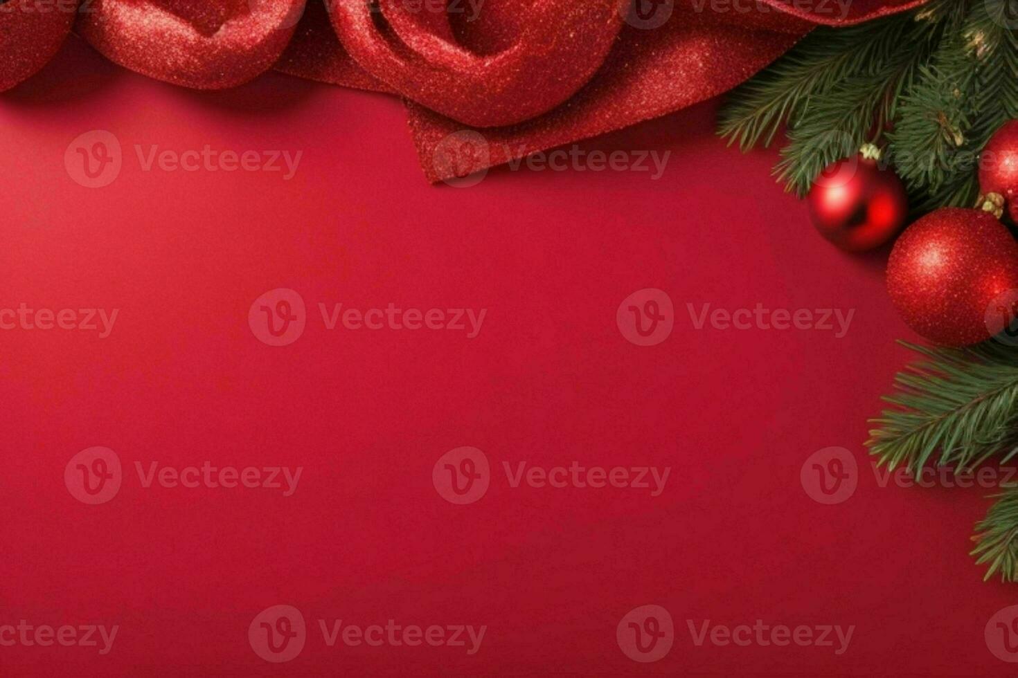 AI generated Red background. Merry Christmas and New Year banner with Copy space. Pro Photo