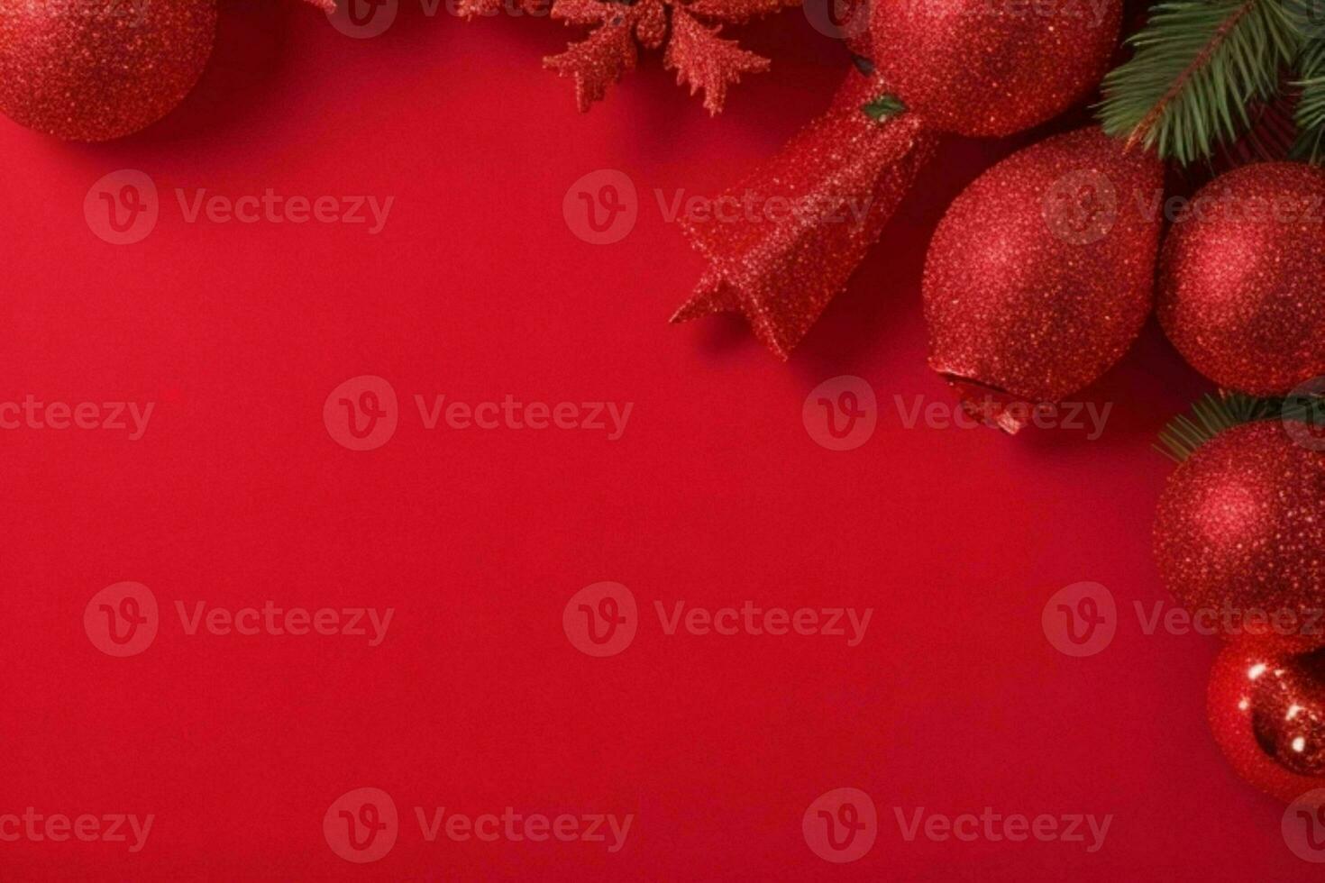 AI generated Red background. Merry Christmas and New Year banner with Copy space. Pro Photo