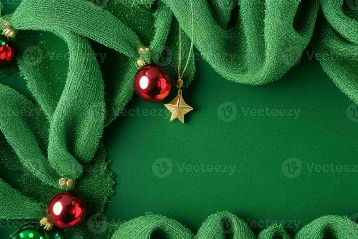 AI generated Green background. Merry Christmas and New Year banner with Copy space. Pro Photo
