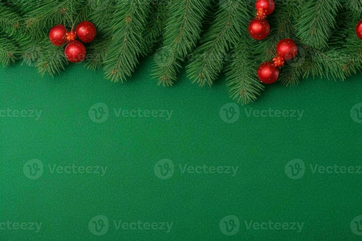 AI generated Green background. Merry Christmas and New Year banner with Copy space. Pro Photo