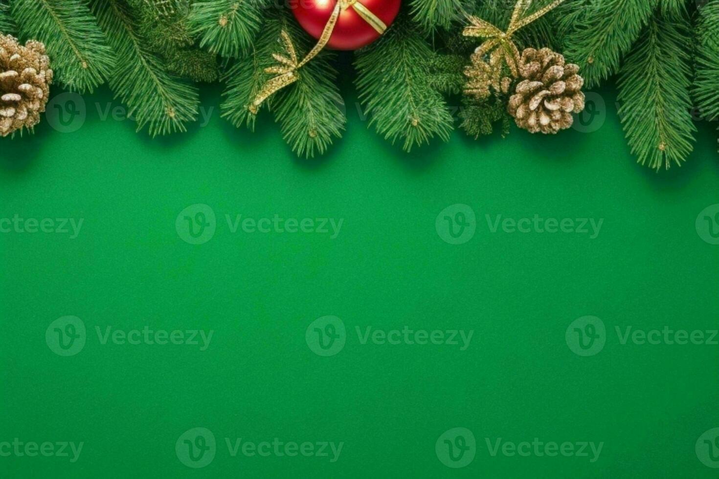 AI generated Green background. Merry Christmas and New Year banner with Copy space. Pro Photo