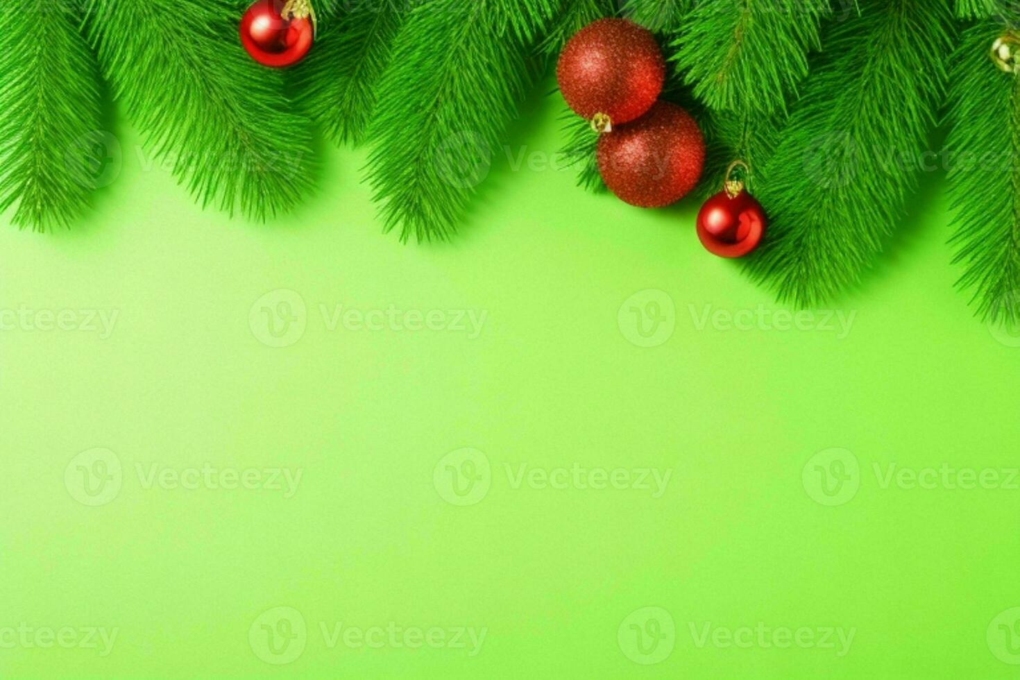 AI generated Green background. Merry Christmas and New Year banner with Copy space. Pro Photo