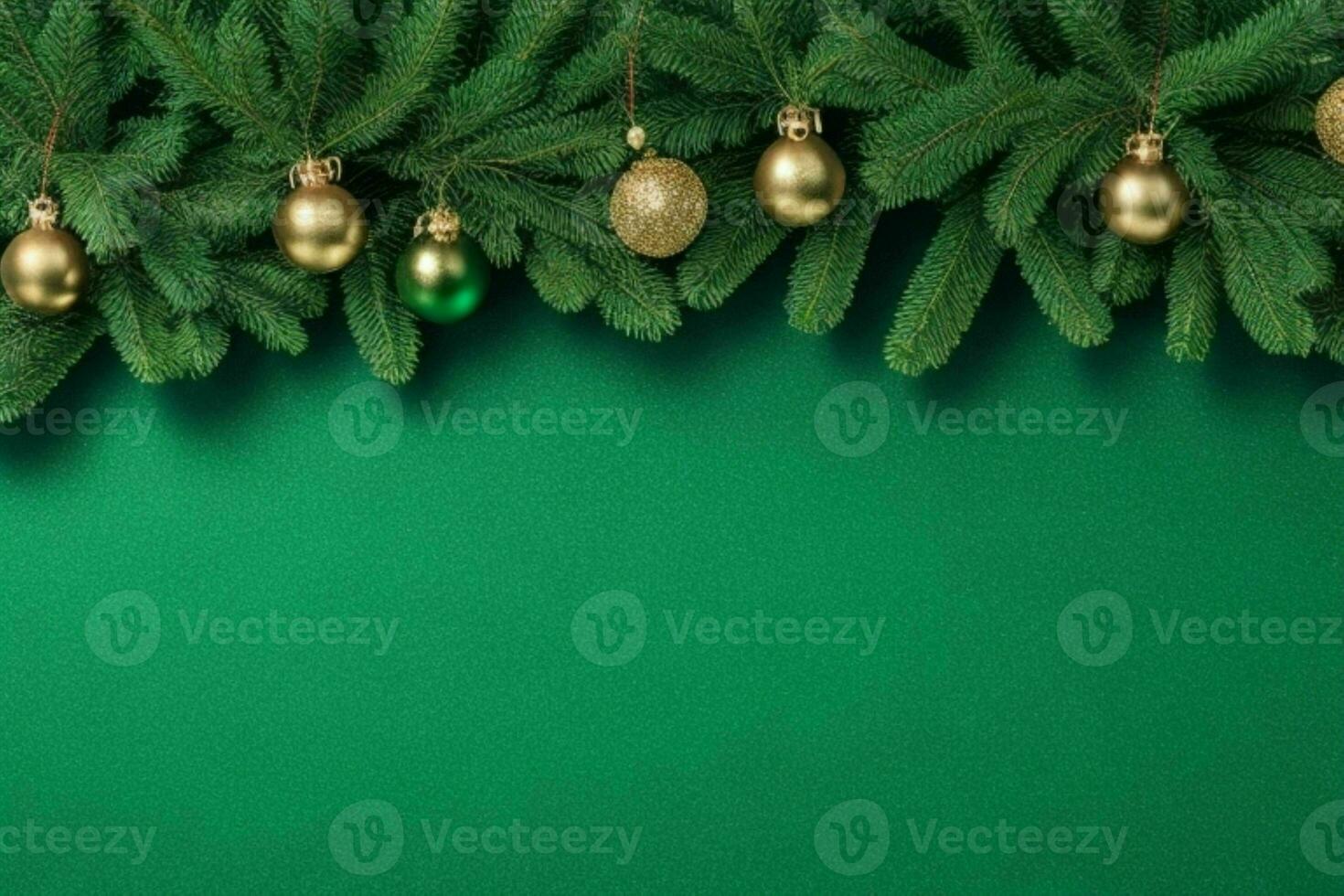 AI generated Green background. Merry Christmas and New Year banner with Copy space. Pro Photo