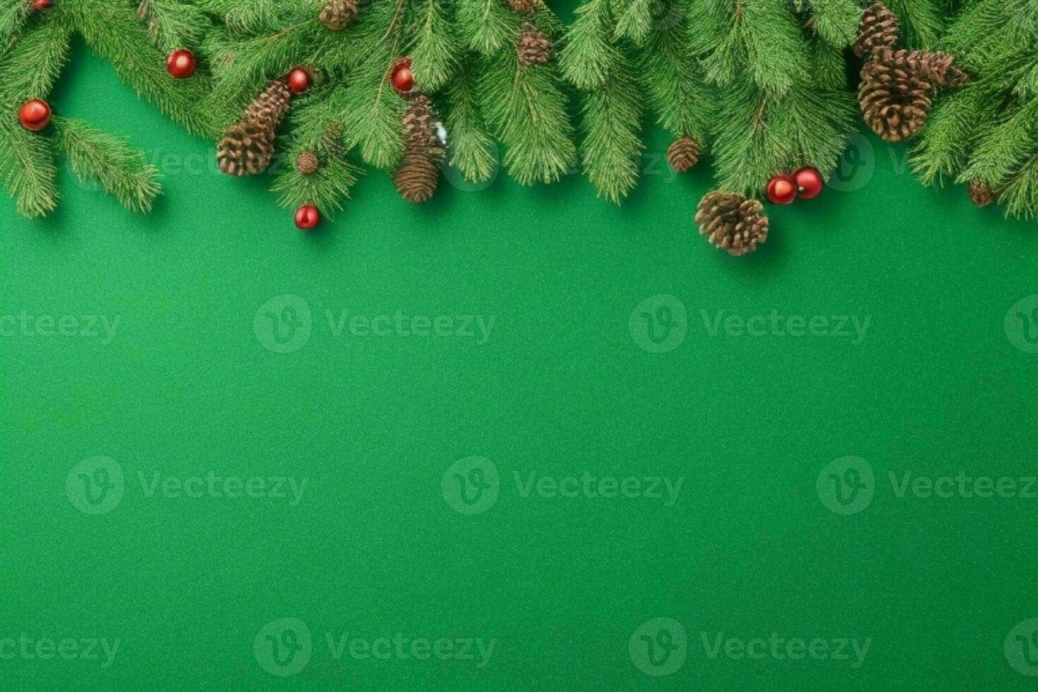 AI generated Green background. Merry Christmas and New Year banner with Copy space. Pro Photo