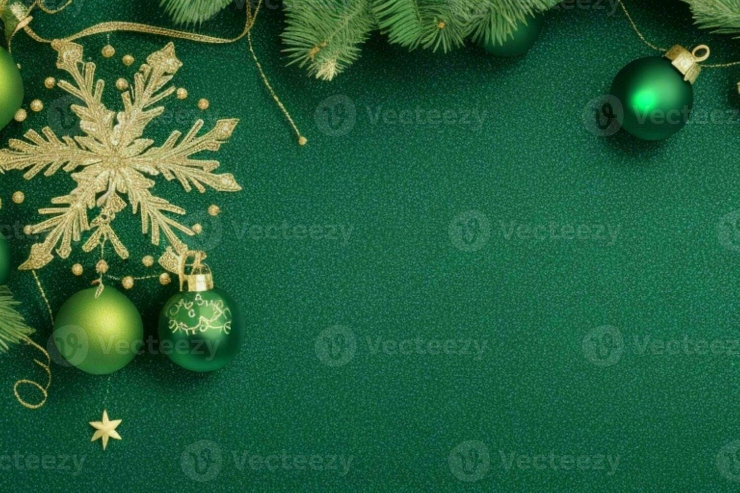 AI generated Green background. Merry Christmas and New Year banner with Copy space. Pro Photo