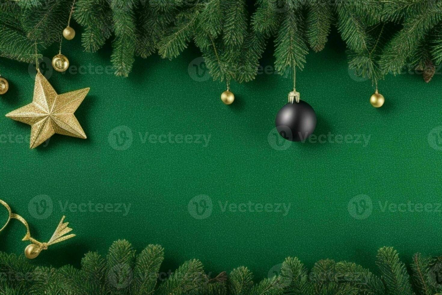 AI generated Green background. Merry Christmas and New Year banner with Copy space. Pro Photo