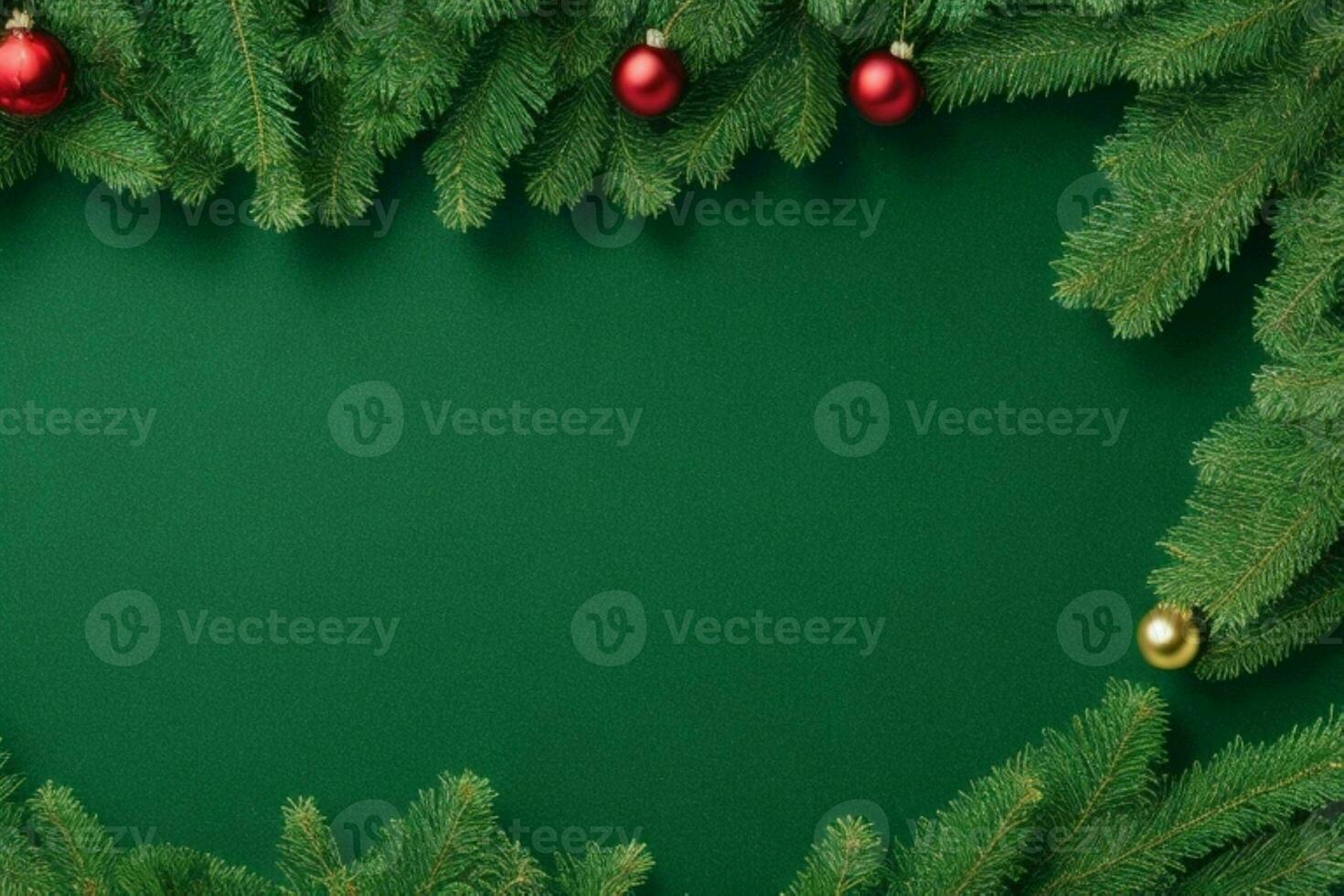 AI generated Green background. Merry Christmas and New Year banner with Copy space. Pro Photo