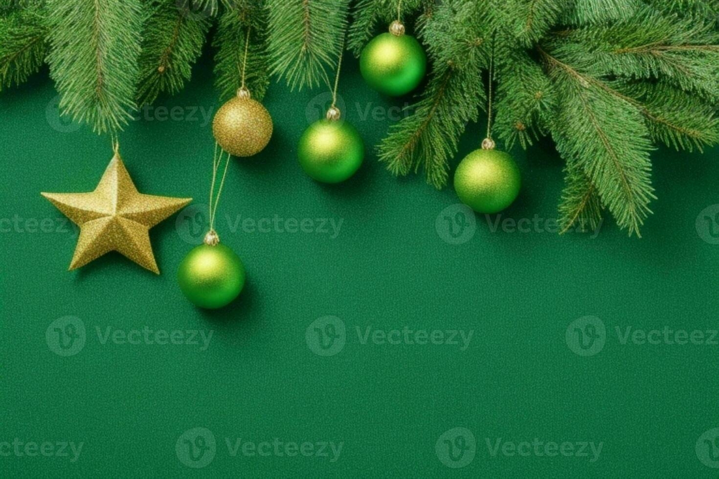 AI generated Green background. Merry Christmas and New Year banner with Copy space. Pro Photo