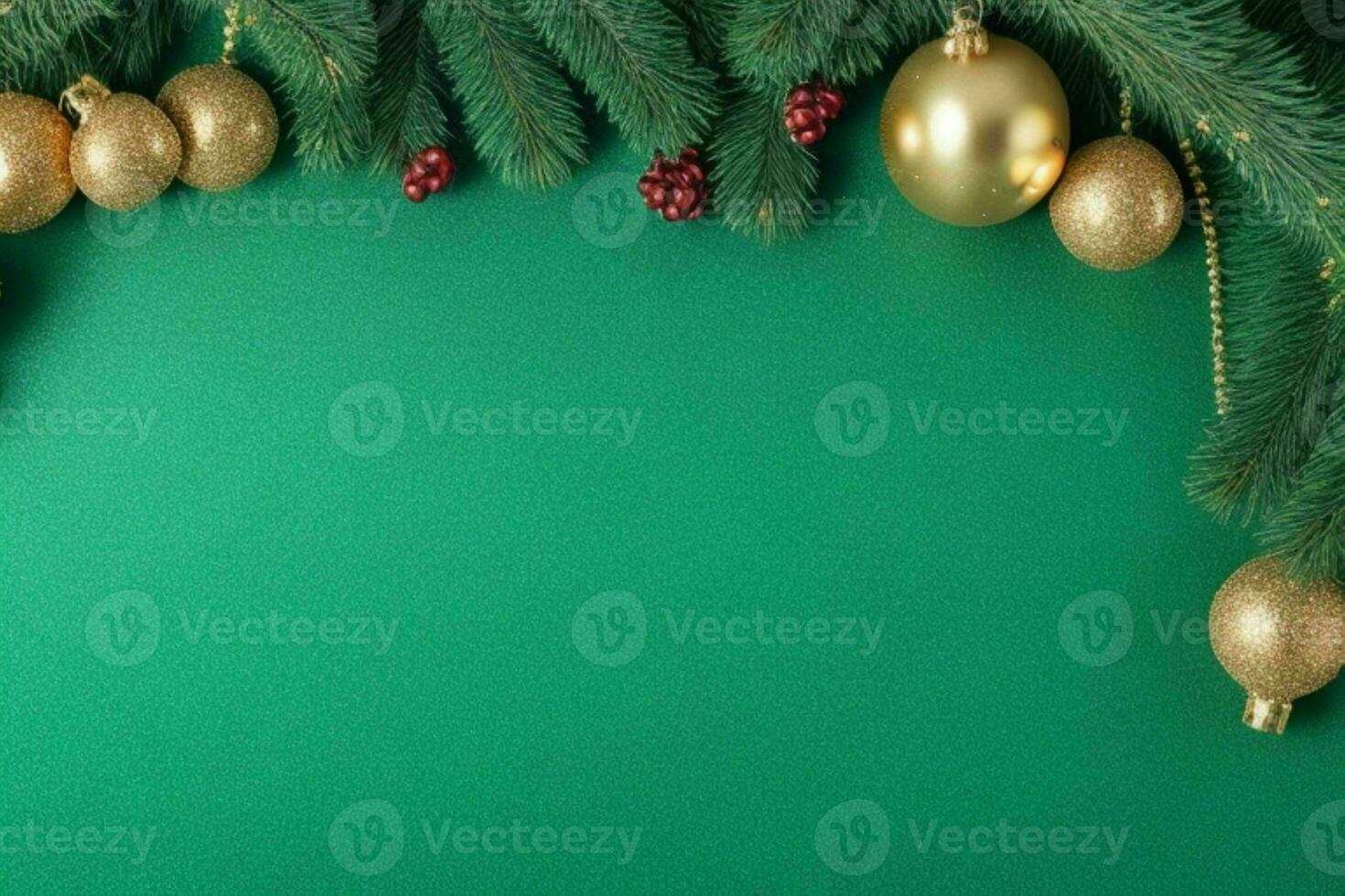 AI generated Green background. Merry Christmas and New Year banner with Copy space. Pro Photo