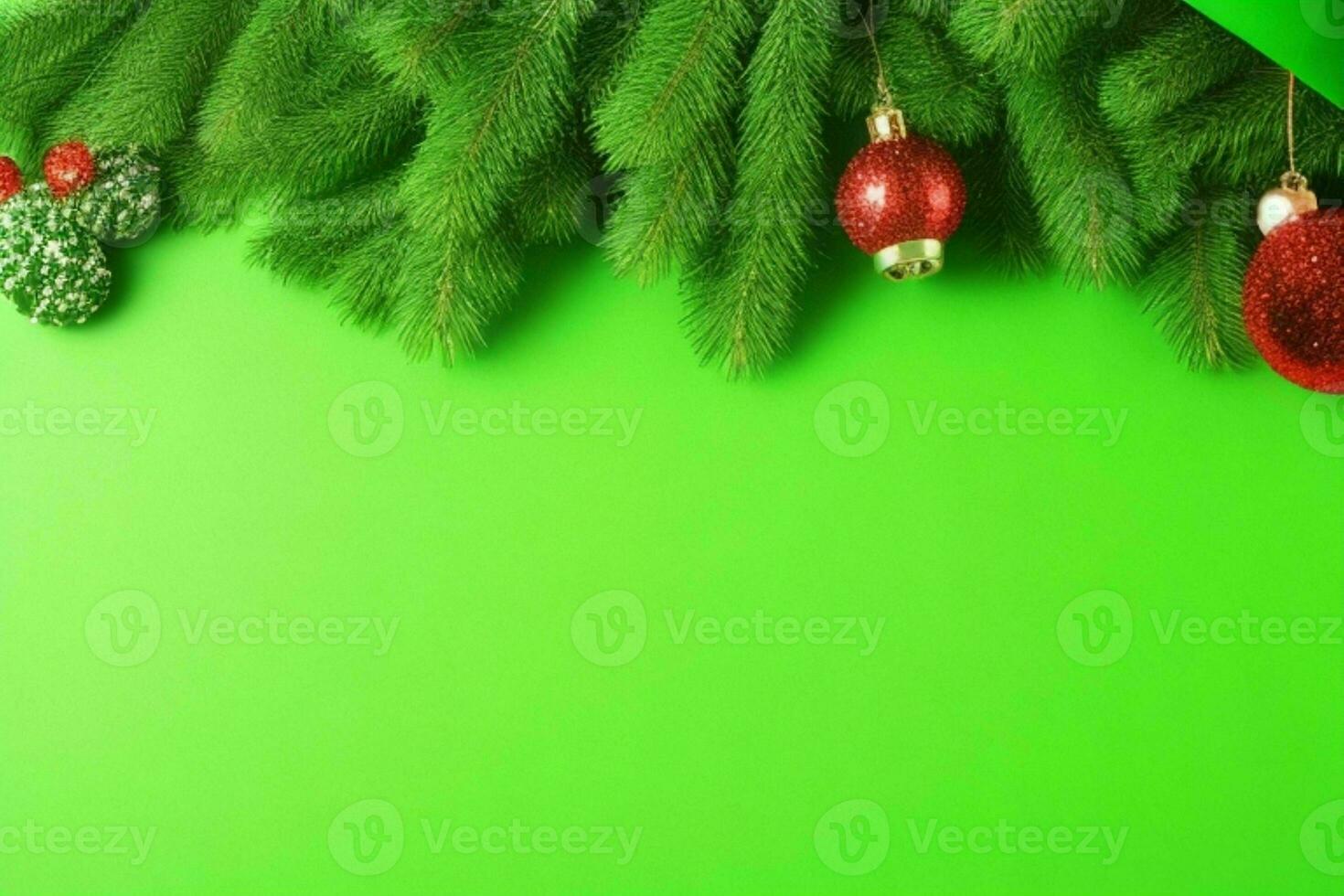 AI generated Green background. Merry Christmas and New Year banner with Copy space. Pro Photo