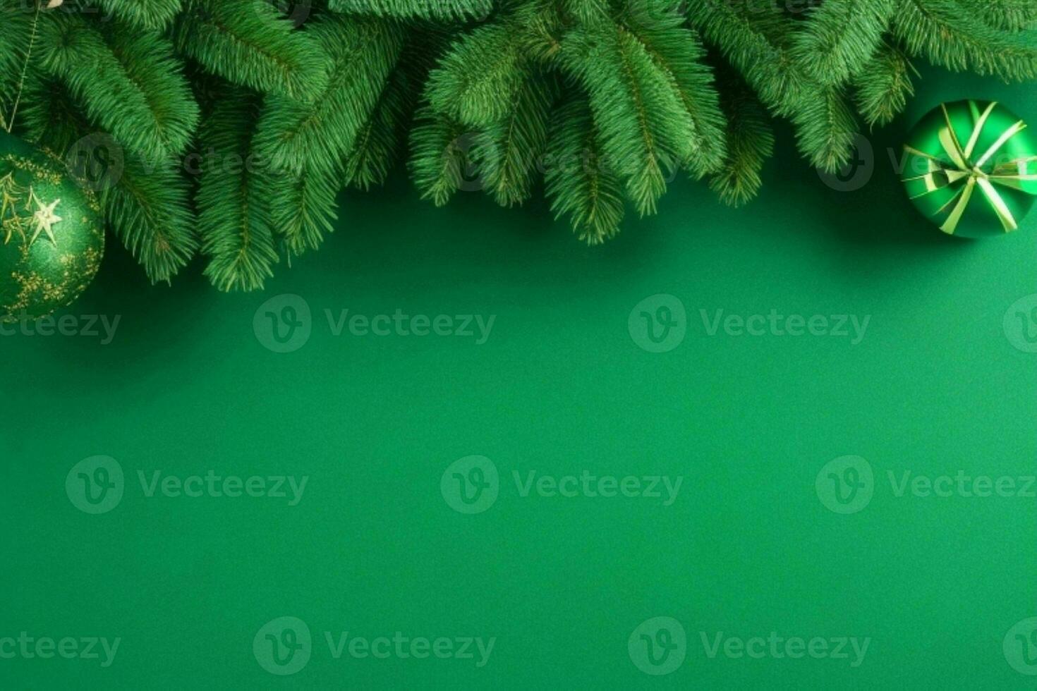 AI generated Green background. Merry Christmas and New Year banner with Copy space. Pro Photo