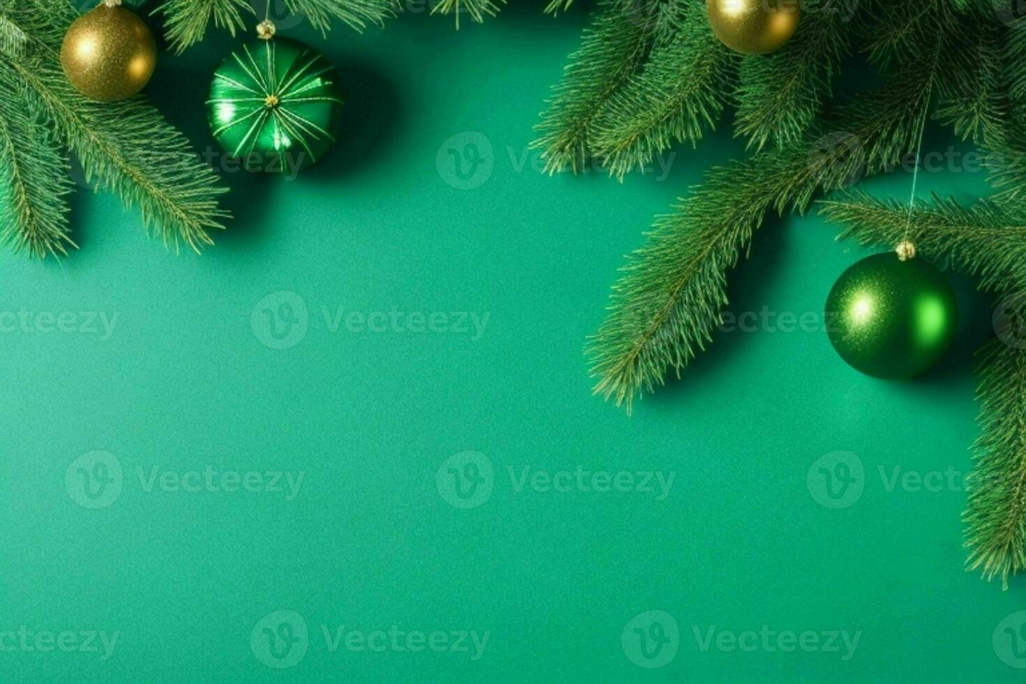 AI generated Green background. Merry Christmas and New Year banner with Copy space. Pro Photo