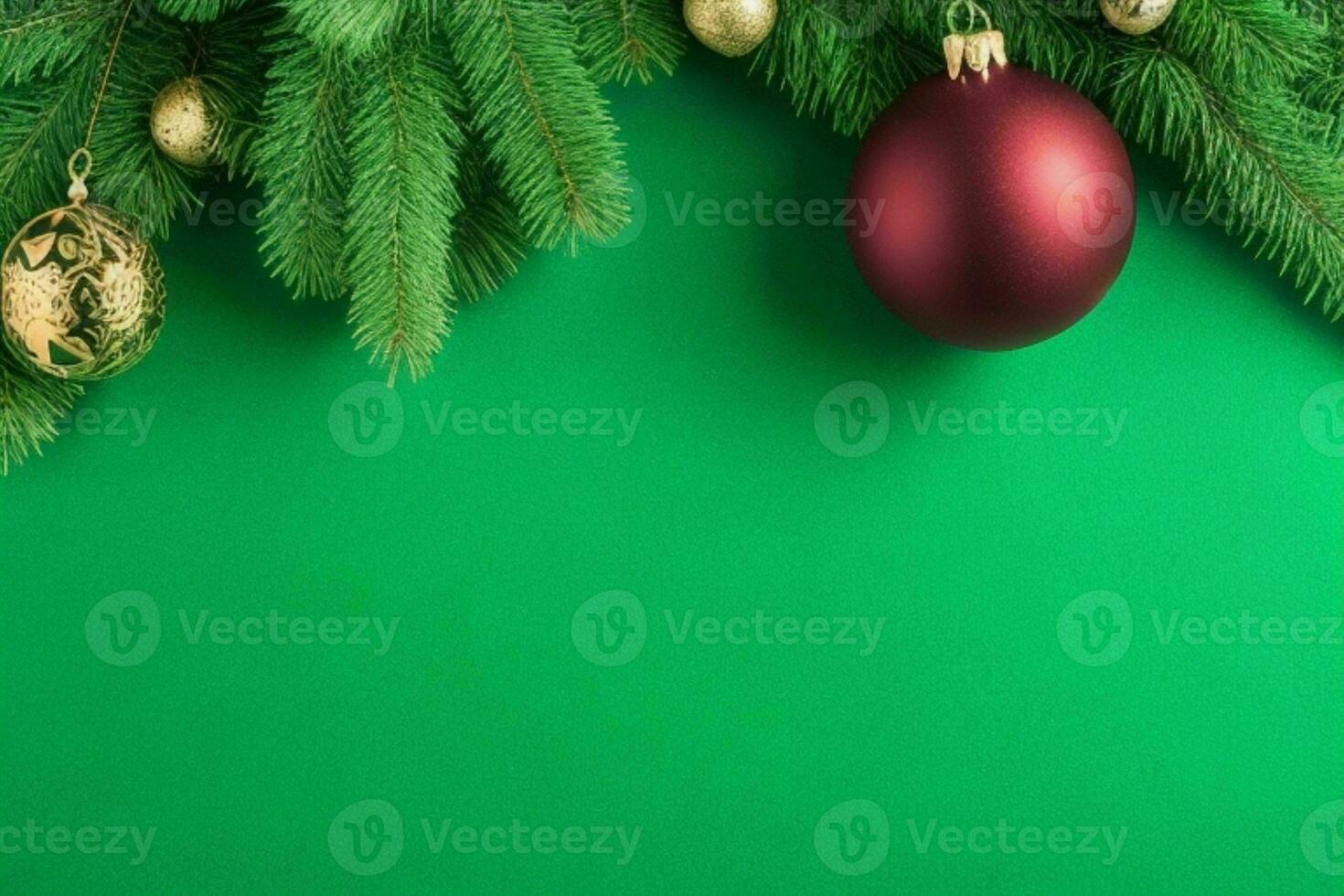 AI generated Green background. Merry Christmas and New Year banner with Copy space. Pro Photo