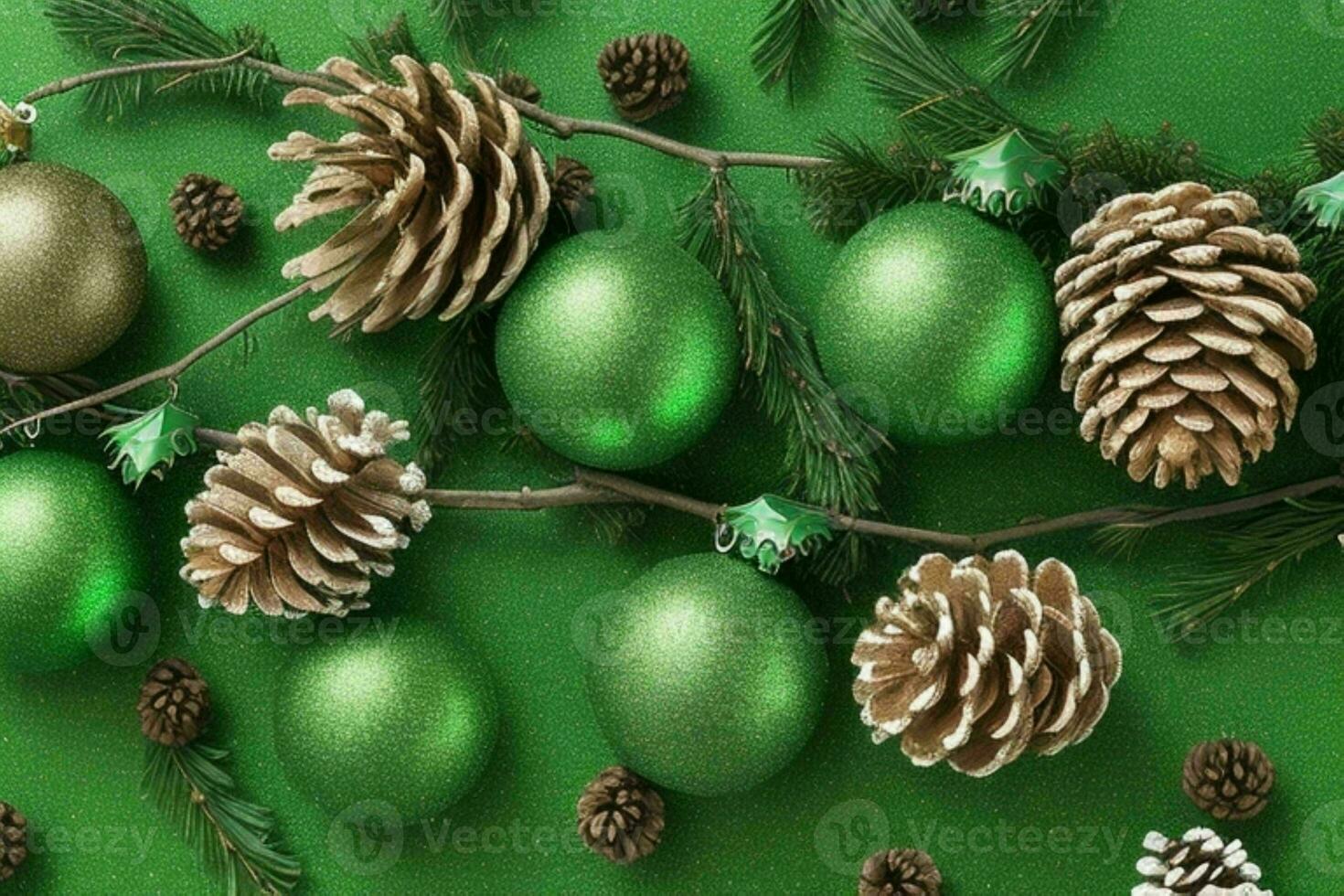 AI generated Green background. Merry Christmas and New Year banner with Copy space. Pro Photo