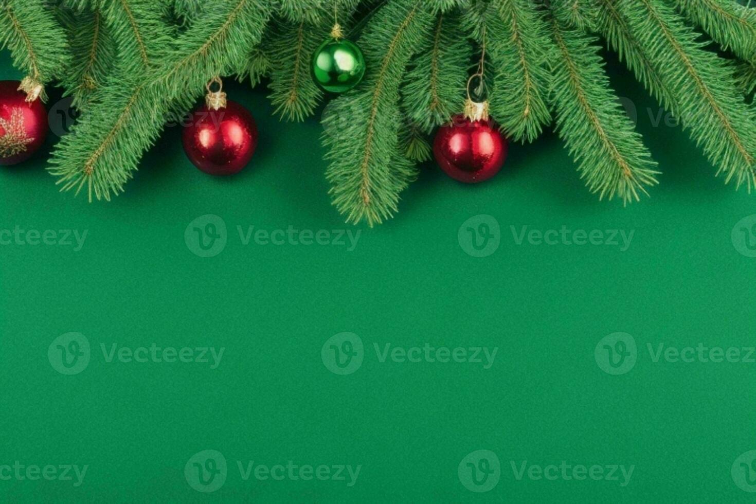 AI generated Green background. Merry Christmas and New Year banner with Copy space. Pro Photo