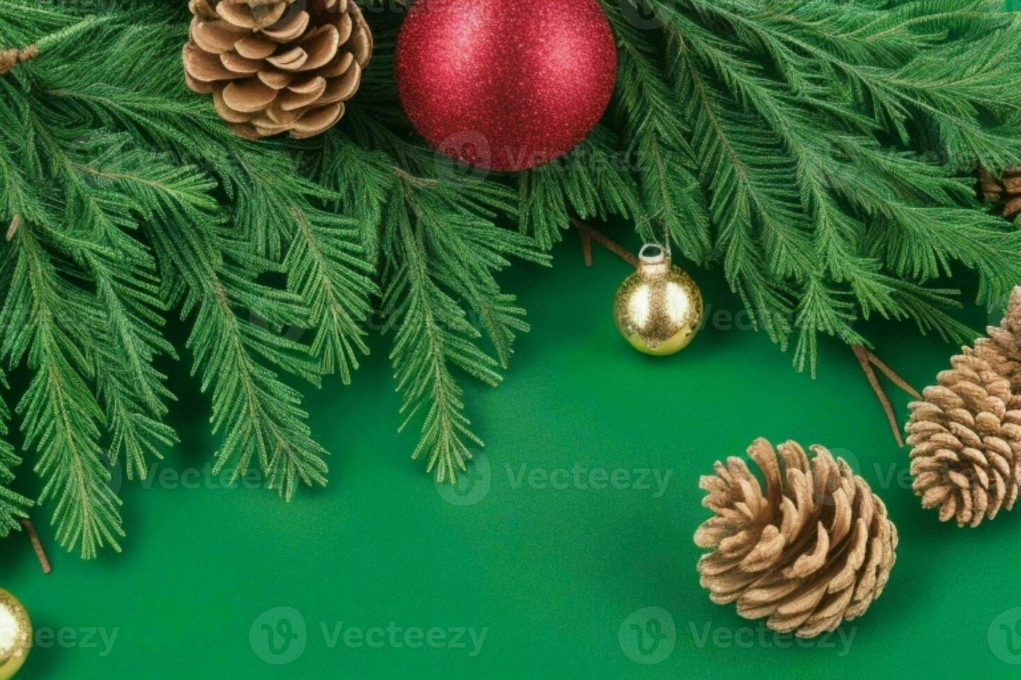 AI generated Green background. Merry Christmas and New Year banner with Copy space. Pro Photo