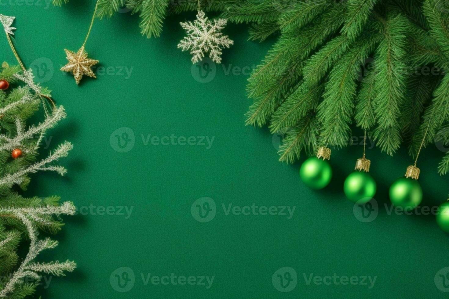 AI generated Green background. Merry Christmas and New Year banner with Copy space. Pro Photo