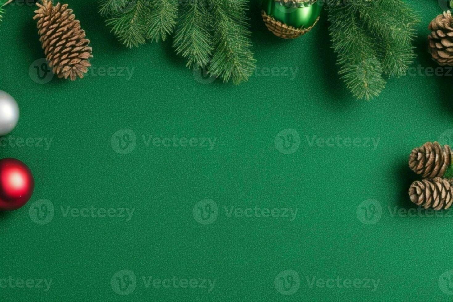 AI generated Green background. Merry Christmas and New Year banner with Copy space. Pro Photo